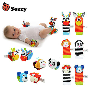 Soft Baby Toy Wrist Strap Socks 2pc Cute Cartoon Garden Bug Plush Rattle with Ring Bell 0M+